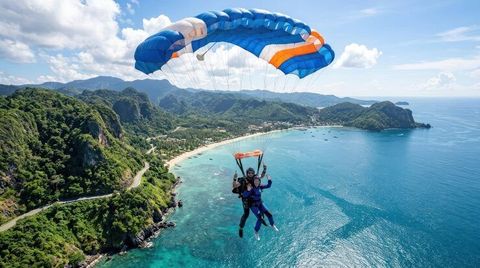 Skydiving Above Islands Overview of Jump Preparation and Ocean Landscapes